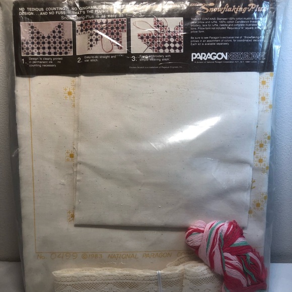 Vintage 1983 Paragon Needlecraft 14” Pillow Embroidery Kit with Lace Ruffle NOS - Picture 15 of 15